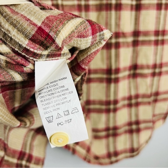 Timberland Linen Blend Plaid Lightweight Button Up Medium - Picture 4 of 6